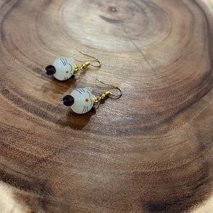 Handmade glass blown kitty earrings